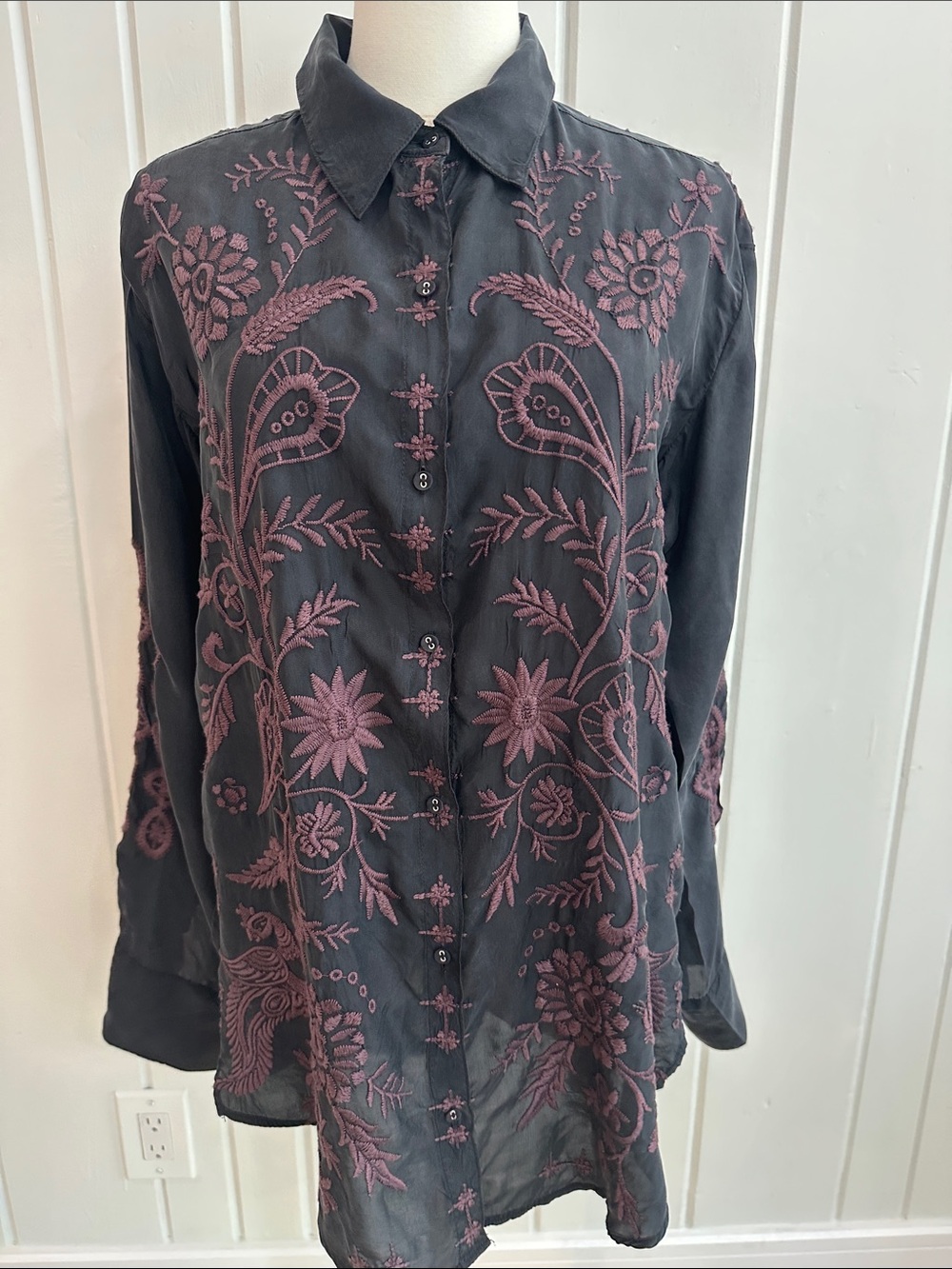 Johnny Was XS Sheer Black with Purple Shirt